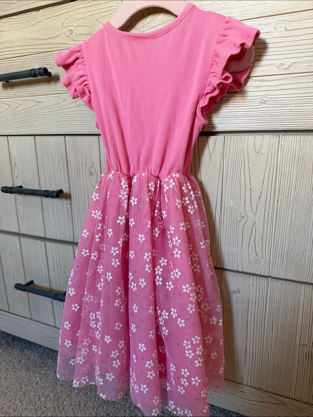 GAP Pink Floral Tulle Dress with Ruffle Sleeves